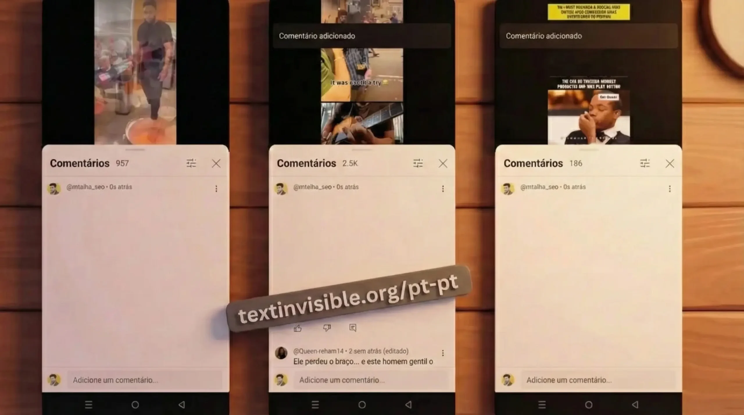 Texto invisível no YouTube